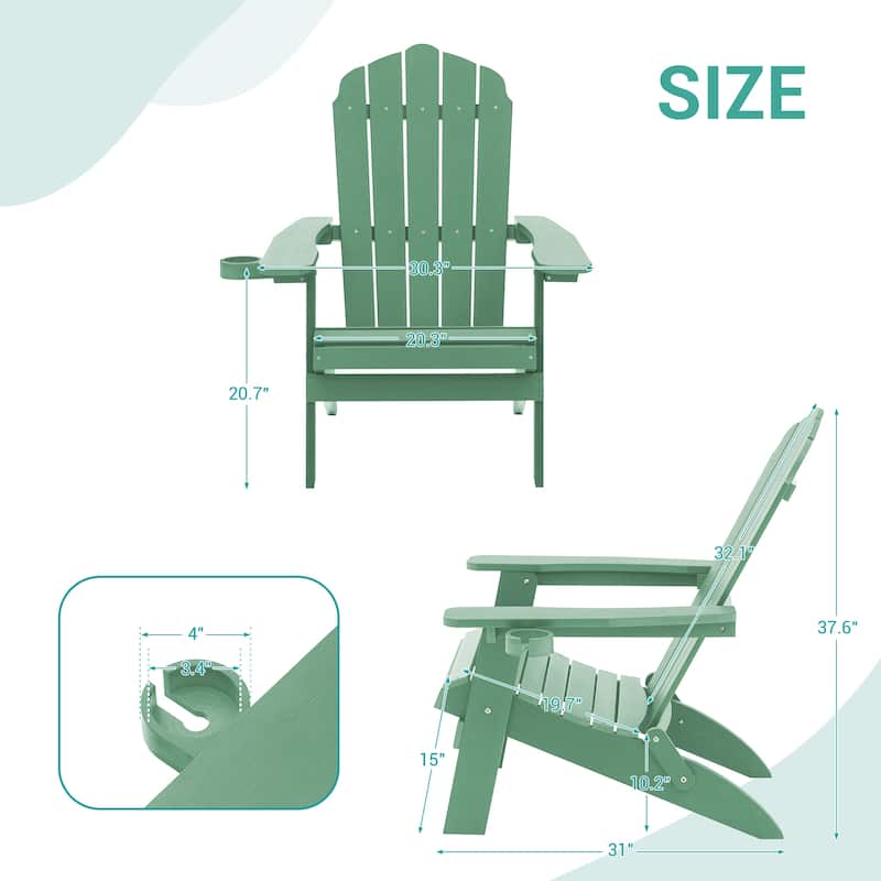 LIVOOSUN Outdoor Folding Adirondack Chair w/Cup Holder Set of 2 or 4