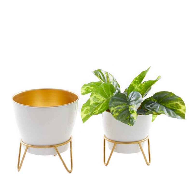 White Metal Planter with Removable Stand (Set of 2) - Blue, Pink, Black or White