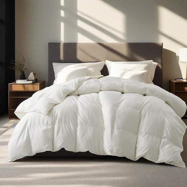 All Season Lightweight & Medium Weight White Goose Feather Down Comforter Duvet Insert - Full - Queen - White Medium Weight
