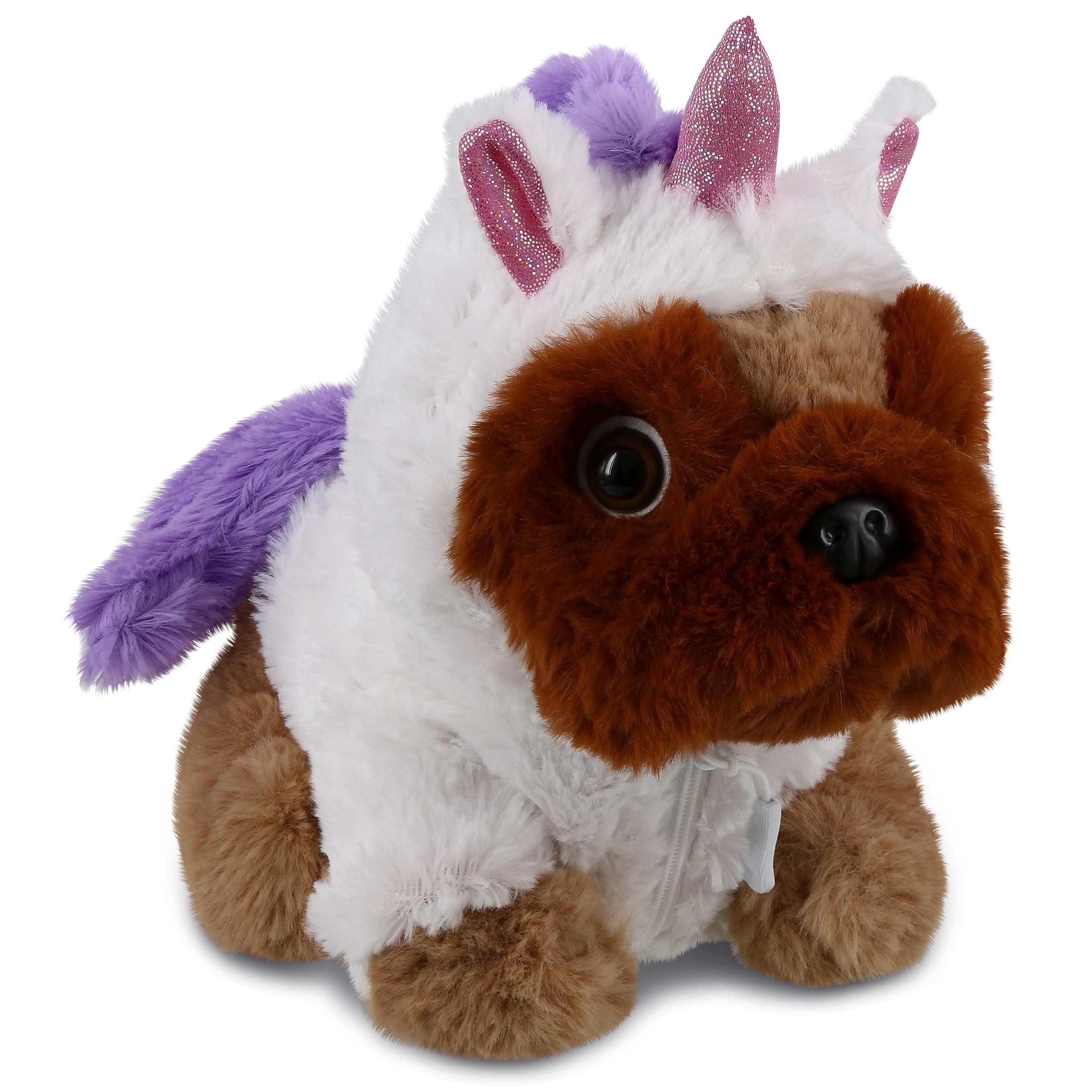 DolliBu Brown Pug Dog Unicorn Plush Stuffed Animal Toy with Outfit