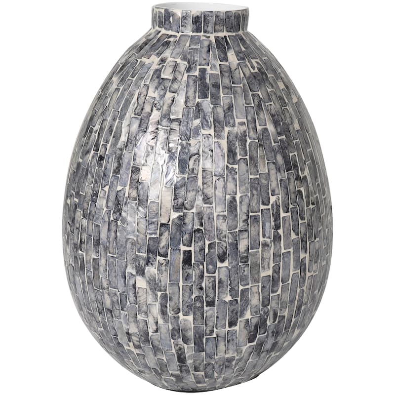 Gray Mother of Pearl Shell Handmade Mosaic Inspired Decorative Vase