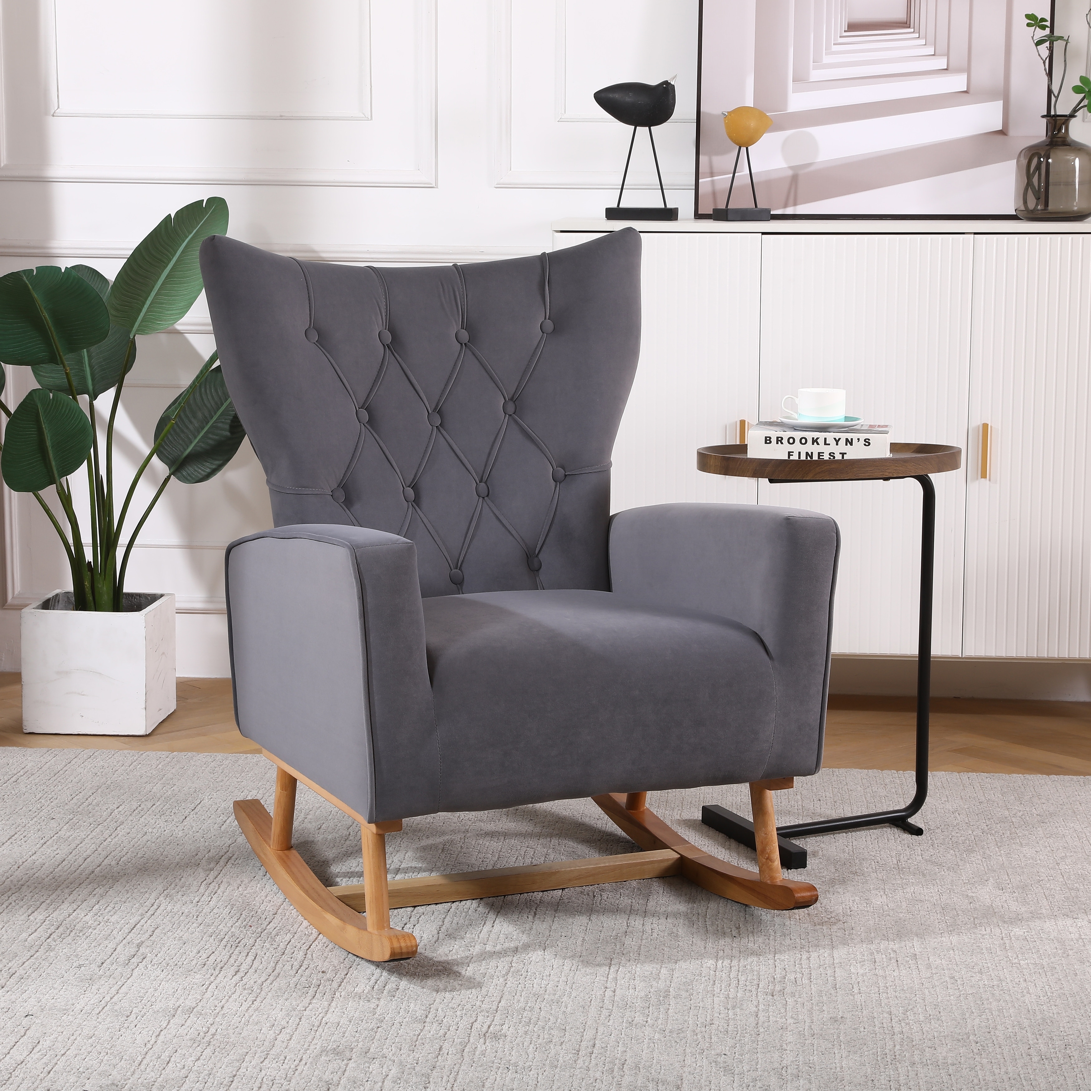 Grey upholstered sale rocking chair
