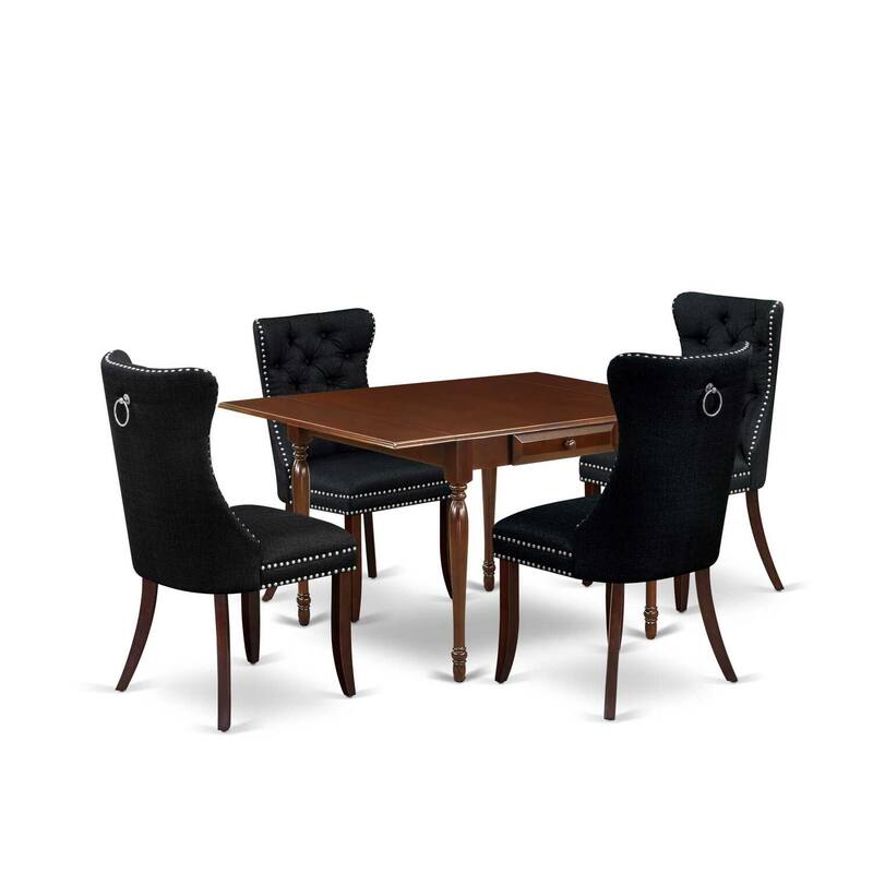5-Piece Mahogany Finish Solid Wood Top - Rectangular Upholstered Dining Room Set - Seats 4