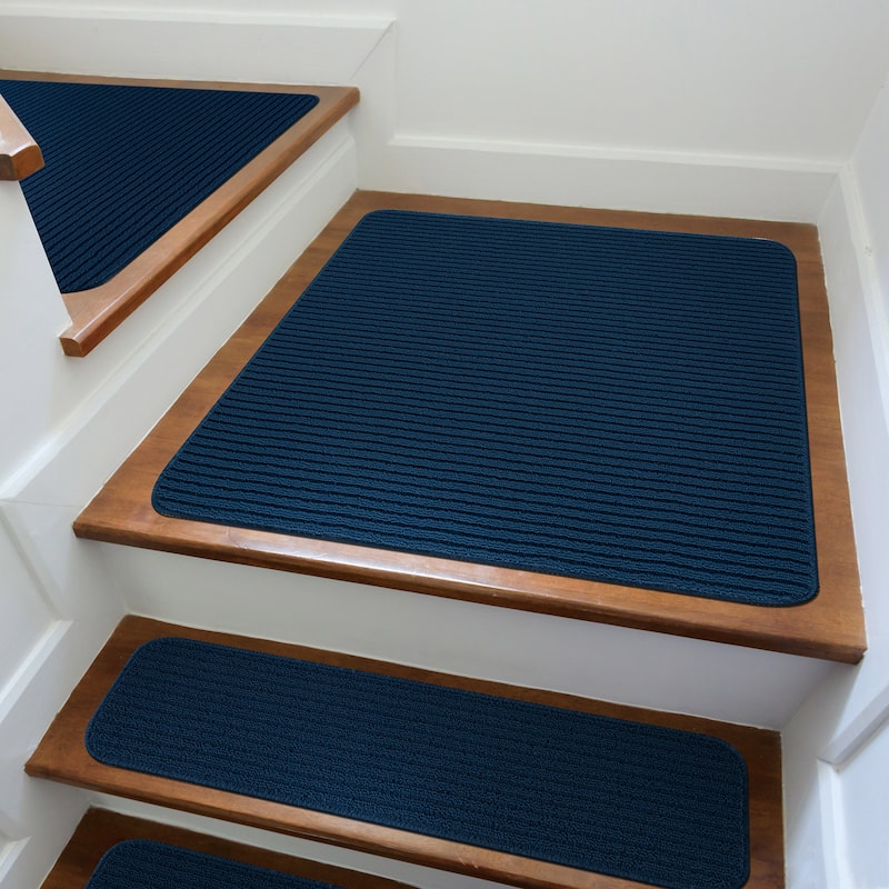 Beverly Rug Non Slip Stair Treads, Matching Landing Rug, Washable Runner Rug for Hallway - Landing Mat, 31''x31'' - Denim Blue