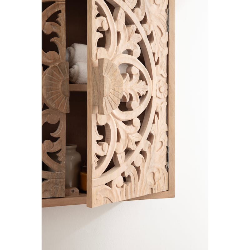 Kate and Laurel Saanvi Carved Wood Wall Cabinet - 20x20