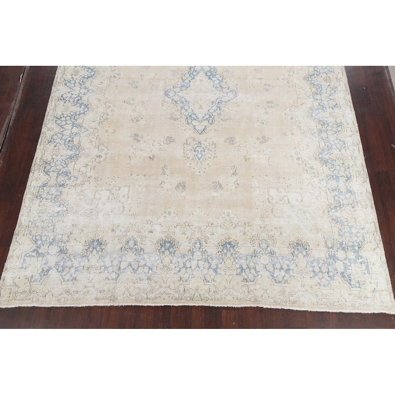 Muted Distressed Kerman Persian Area Rug Handmade Wool Carpet - 9'8" x 13'0"