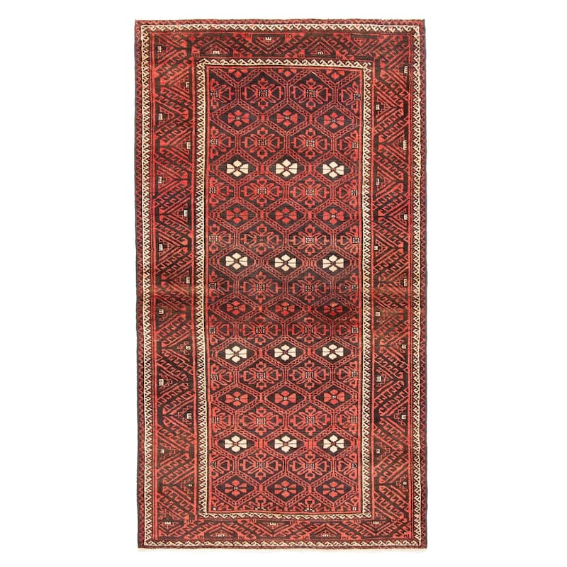 ECARPETGALLERY Hand-knotted Baluch Red Wool Rug - 3'3 x 6'1