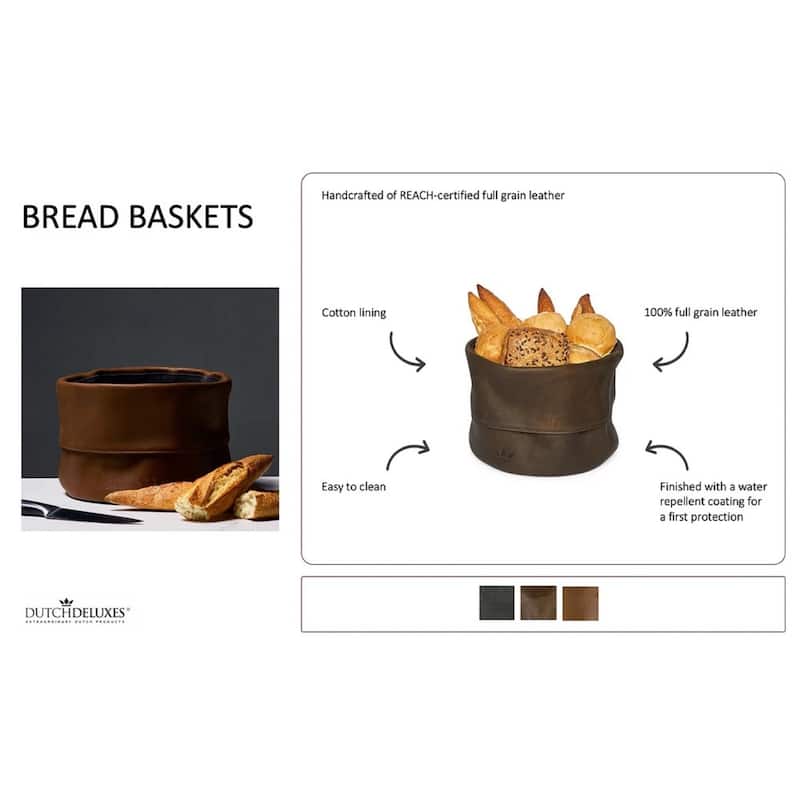 Leather Bread Basket- - Classic Black