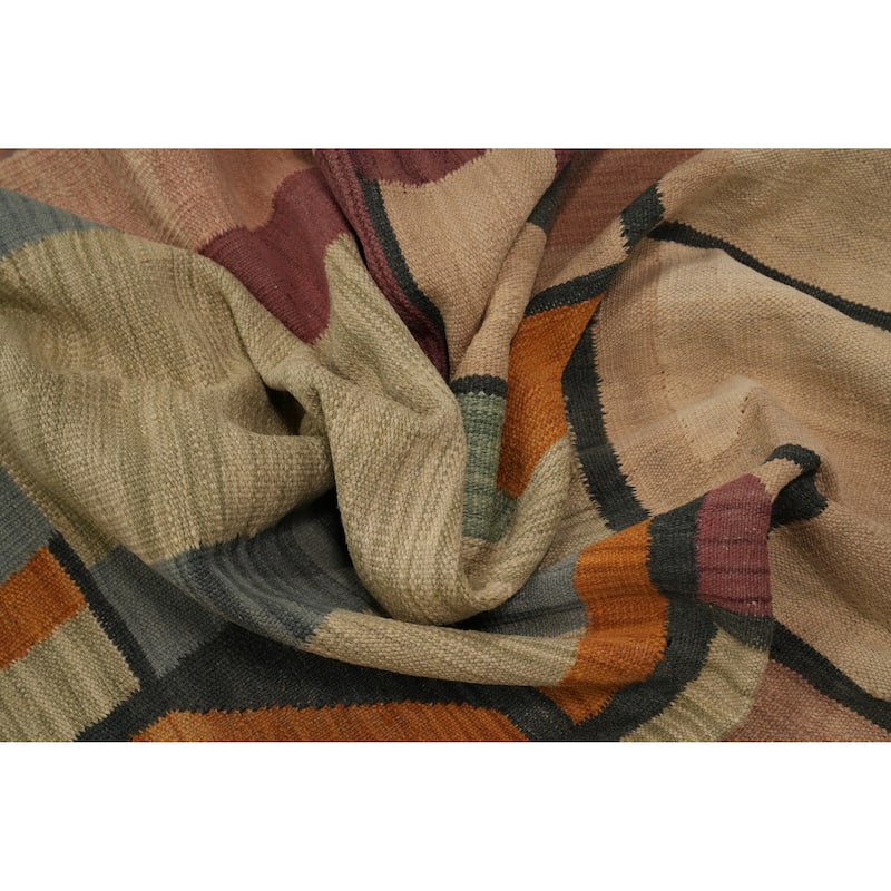 Hand Woven Oriental 100% Wool Carpet Southwestern Modern Multi-Colored Kilim Area Rug - 8' 7'' X 6' 9''