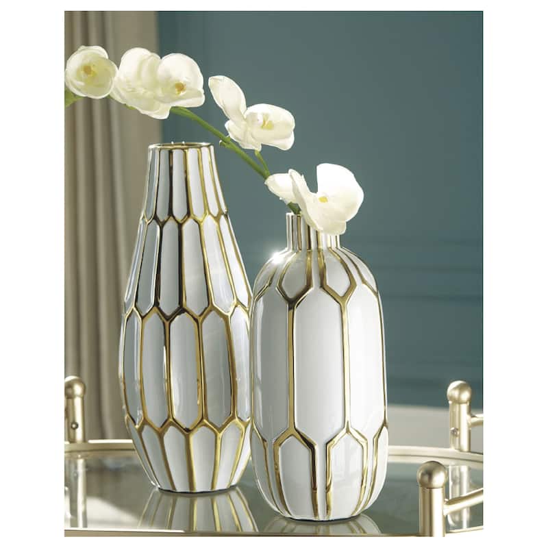 Mohsen Vase Set of 2 - Vase-small: 6" W x 6" D x 12.5" H - Gold