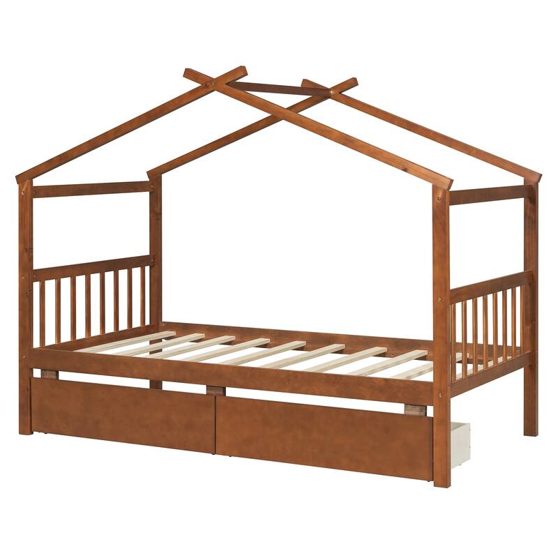 Platform Bed for Kids House Bed with Storage Drawers and Headboard