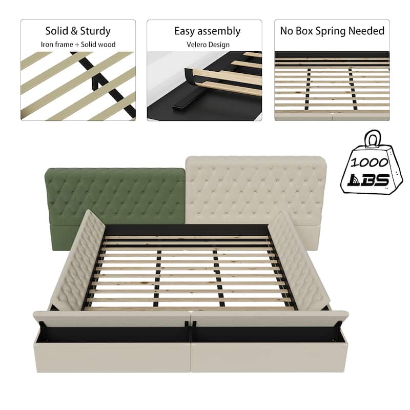 Beige King Special-shaped Upholstered Platform Bed with Storage