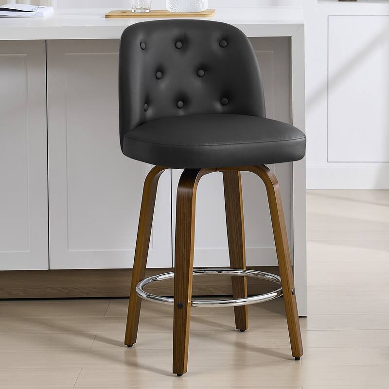 26"/29" Swivel Bar Stools/ Counter Stool with Bentwood Legs - Single - PU-Black - Counter Height