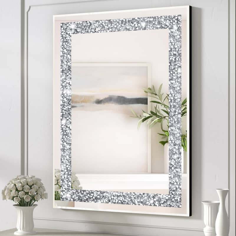 KOHROS Silver Rectangle Crystal Decorative Wall Mirror - 23.6 in. x 35.4 in.