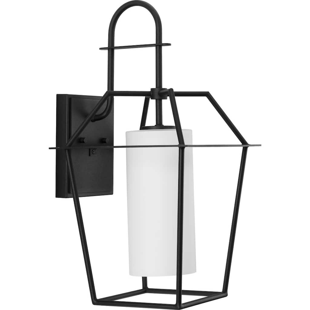 Chilton Collection One-Light New Traditional Textured Black Etched Opal Glass Outdoor Wall Lantern - 11 in x 12.25 in x 21.62 in