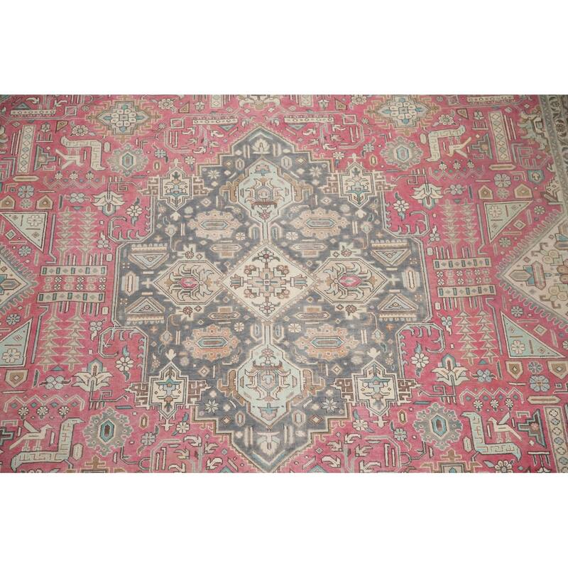 Hand Knotted Oriental 100% Wool Carpet Traditional Medallion Pink Tabriz Area Rug - 13' 0'' X 9' 6''