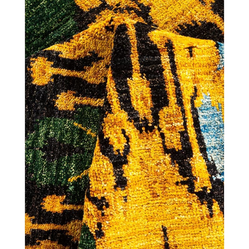 Overton Hand Knotted Wool Vintage Inspired Modern Contemporary Modern Yellow Area Rug - 5' 2" x 8' 2"