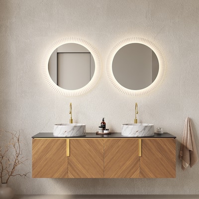 30/60 inch Plywood Wall-Mounted Bathroom Vanity with Vessel Ceramic Sink in Espresso