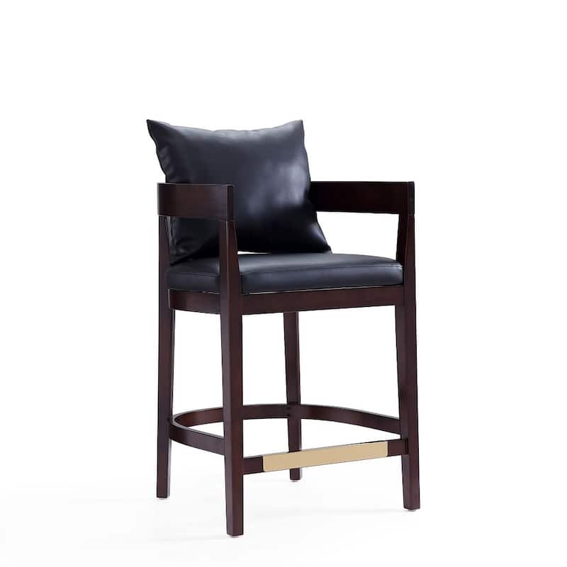 Manhattan Comfort Ritz 34 in. Dark Walnut Beech Wood Counter Height Bar Stool - Black