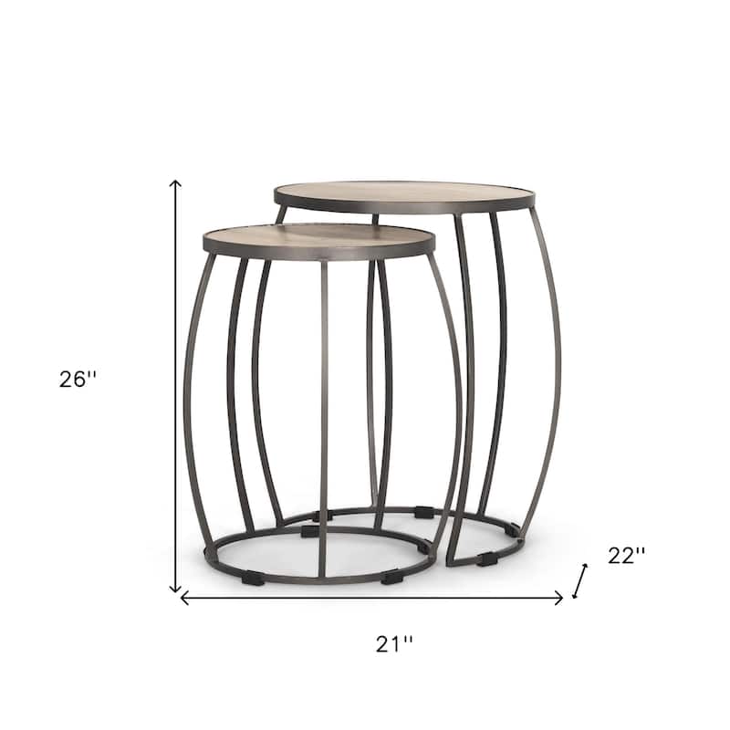 HomeRoots Set of Two Cream and Black Solid Wood and Iron Oval Nested Tables - 21.00 in. x 26.00 in. x 22.00 in.