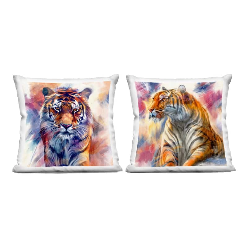Stupell Prowling Jungle Tigers Decorative Printed Throw Pillow Design by Kim Allen (Set of 2) - Pillow Sets - Polyester - Orange - Set of 2