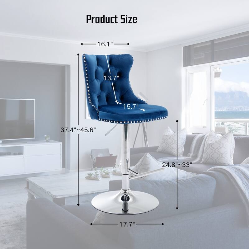 Homy Lin Swivel Bar Stool with Nailhead Trim&Gold Metal Base–Adjustable Height, 360° Swivel – Home Bar & Kitchen Island Seating