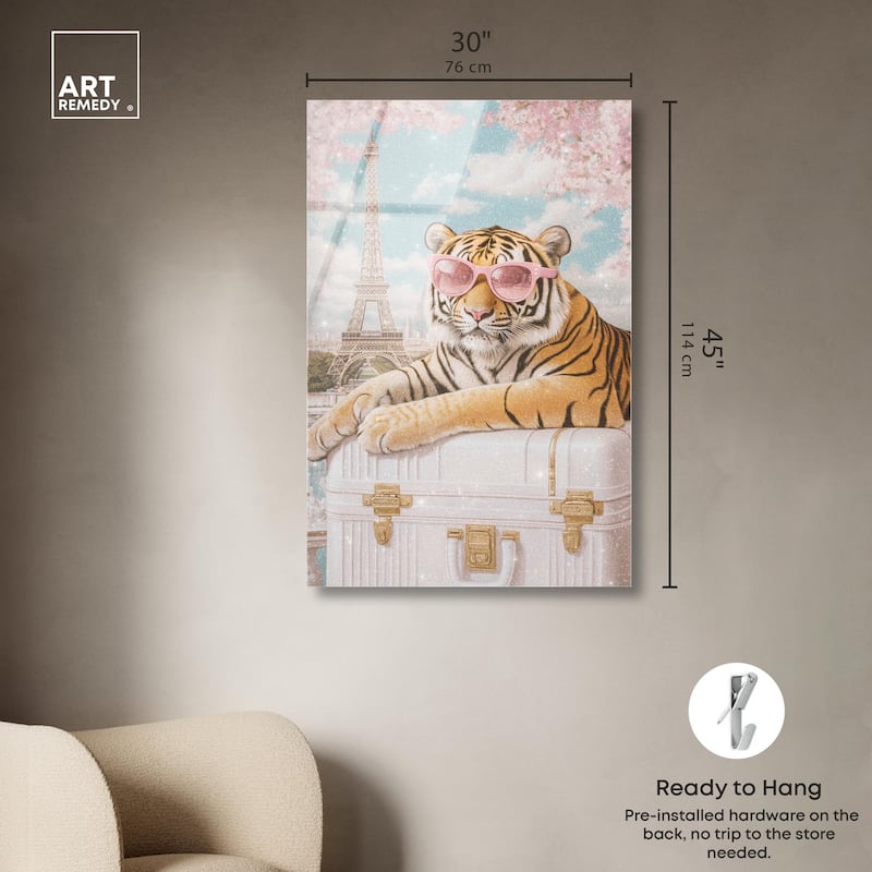 Tiger Luggage Paris Acrylic by Art Remedy, Ready to Hang