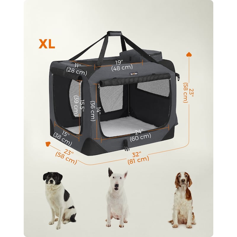 Metal Frame Oxford Fabric Foldable Soft Pet Carrier with Mesh Windows and Side Pockets