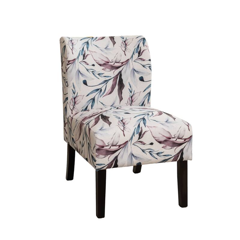 PUrple Floral Modern 29.13" Upholstered Accent Chair with Wood Legs for Living Room