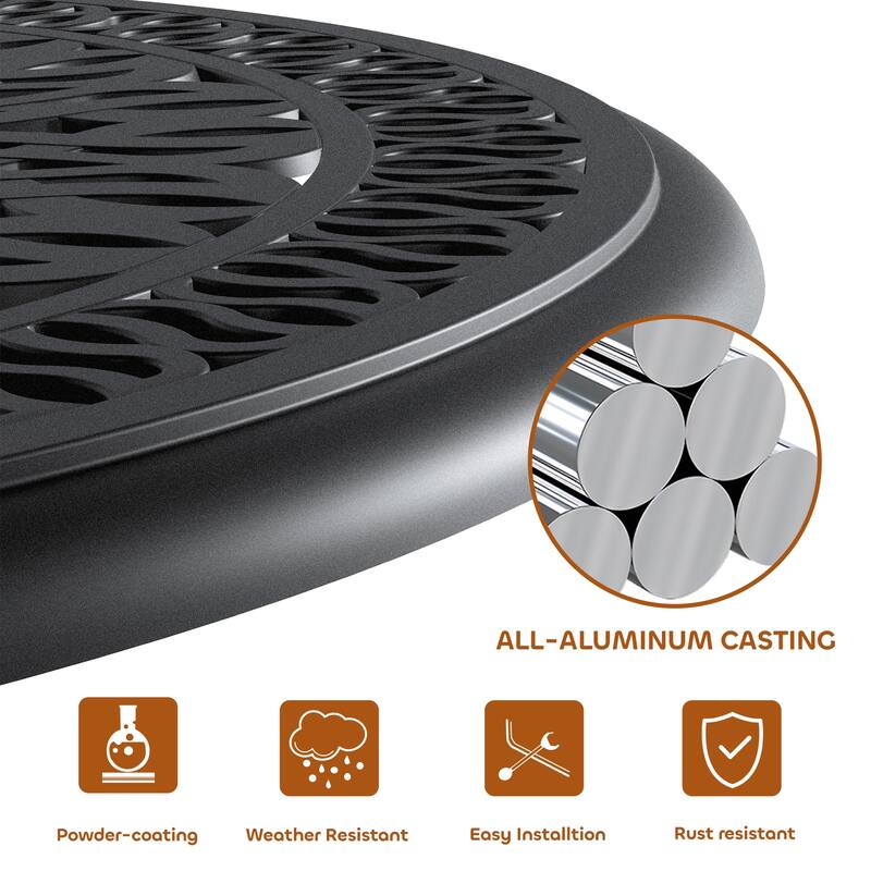 3/5-Piece Cast Aluminum Outdoor Dining Set with 35.43 in. Round Table and Random Color Seat Cushions