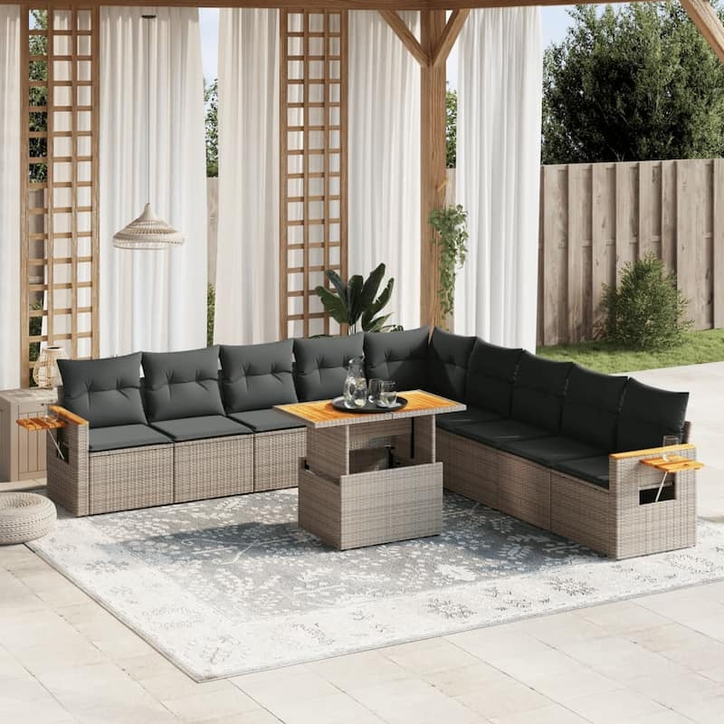 vidaXL Patio Sofa Set with Cushions Outdoor Furniture 11 Piece Poly Rattan - 21.7 x 39.4 x 28.7 in - Grey