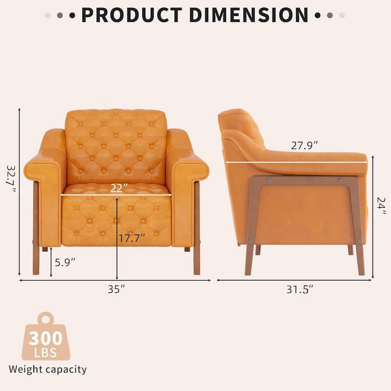 Cozy Accent Chair,PU Leather Modern Living Room Chairs,Mid-Century Office Reading Chair,Single Sofa,Armchair