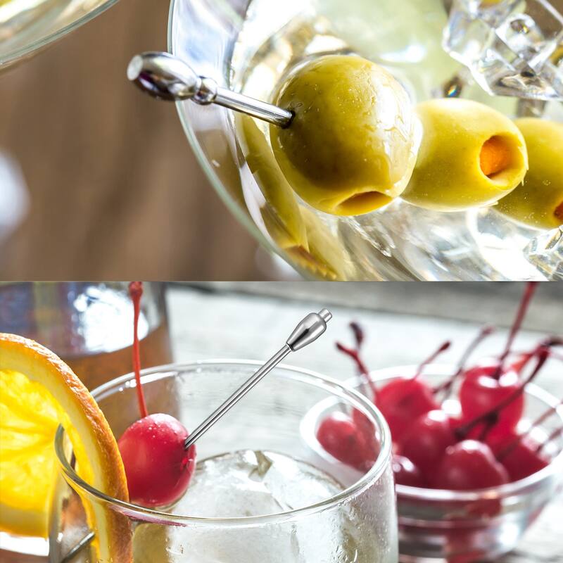 Metal Cocktail Toothpicks Drink Pick Cocktail Skewers 12Pcs - Silver
