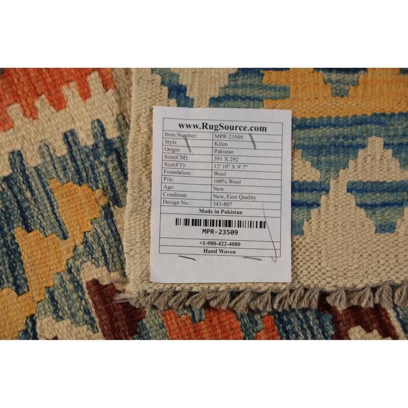 Geometric Kilim Oriental Rug Flatweave Wool Carpet - 9'7"x 12'10"