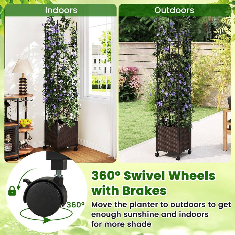 Gymax 2 PCS 87'' Tall Raised Garden Bed w/ Plant Box Lockable Wheels