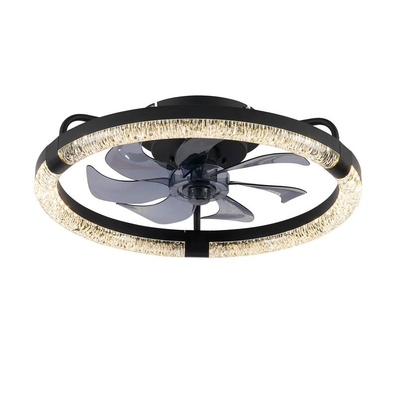 Sofucor 20 Inch Low Profile Ceiling Fan,Dimmable LED Ceiling Fans with Lights and Remote,Modern Flush Mount Fandelier Fans Light - Black