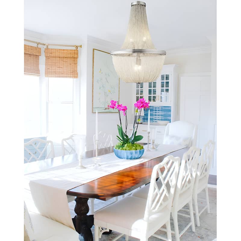 6 Light French Empire White Chainmail Pewter Strands Draping Chandelier