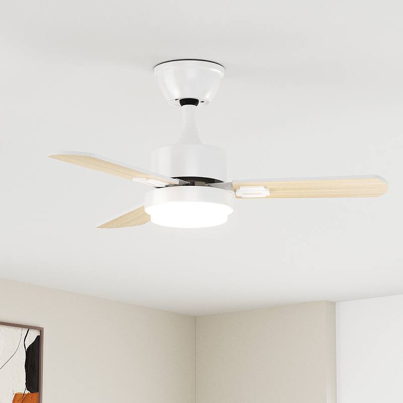 Modern Farmhouse Large Ceiling Fan with Integrated Light and Remote, Ceiling Fan with Timer and 6-speed Wind - 32'' - White