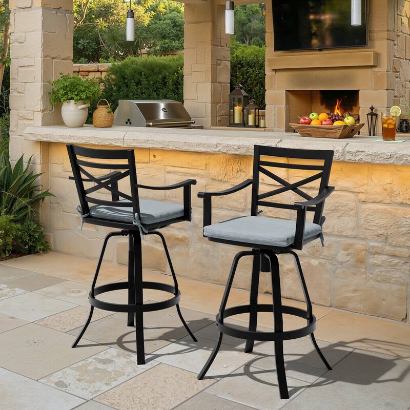 Pellebant Patio Outdoor Indoor Aluminum Swivel Bar Stools Dining Chairs with Sunbrella Cushion