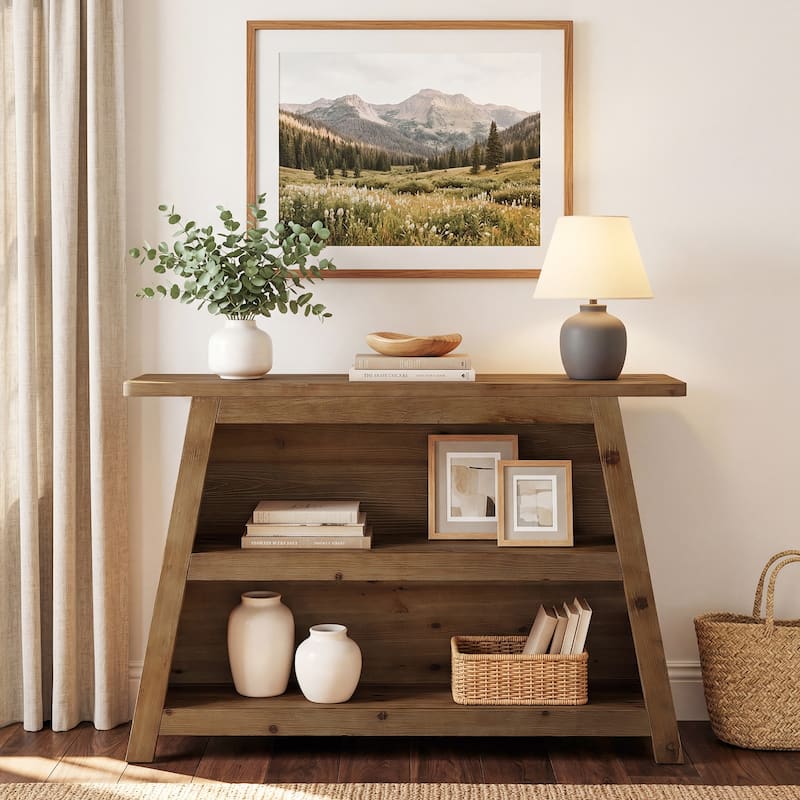 Solid Wood Entryway Console Table with Storage Shelves, Small Sofa Table for Hallway, Living Room, Foyer, Entrance