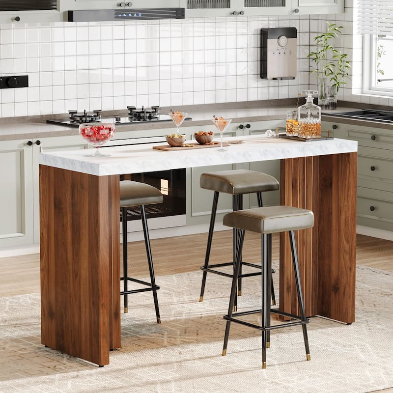 55'' Home Bar Unit, Bar Table with Faux Marble Finished Tabletop