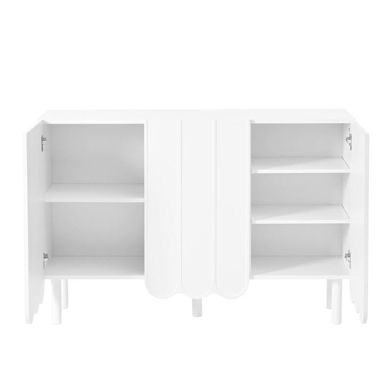 Modern Shoe Cabinet with Adjustable Shelves, Accent Storage Cabinet with Wave Doors, Sideboard Buffet Cabinet with Wood Legs