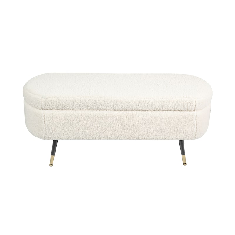 Maren Fully Padded Boucle Storage Bench Wood Stiletto Legs