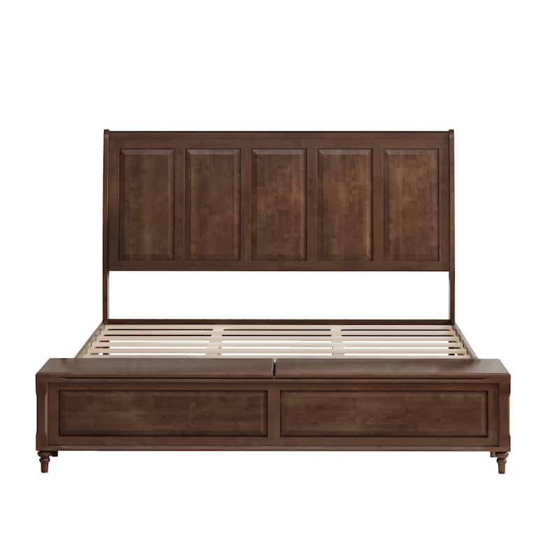 GDFStudio - Traditional Solid Wood Sleigh Bed Frame with High Paneled Headboard & Storage Chest Bench, No Box Spring Needed