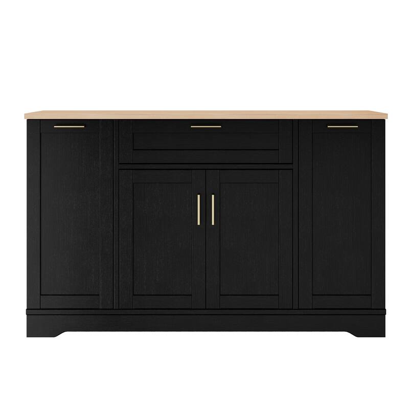 Modern Sideboard Kitchen Island with Drawer & Pull-Out Rack, Buffet Cabinet Storage Cabinet for Dining Room & Entryway