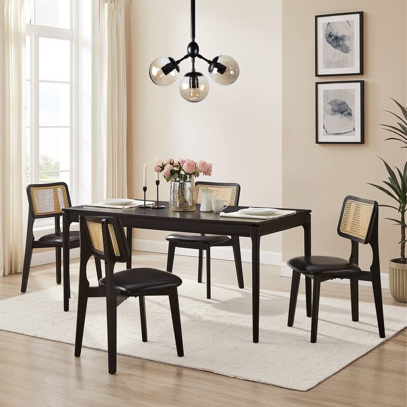 Art Leon Cane Backrest Leather Dining Chairs (Set of 2)