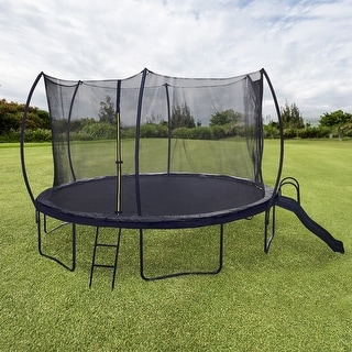 14FT Outdoor Big Trampoline, Steel Frame Trampoline with Slide and