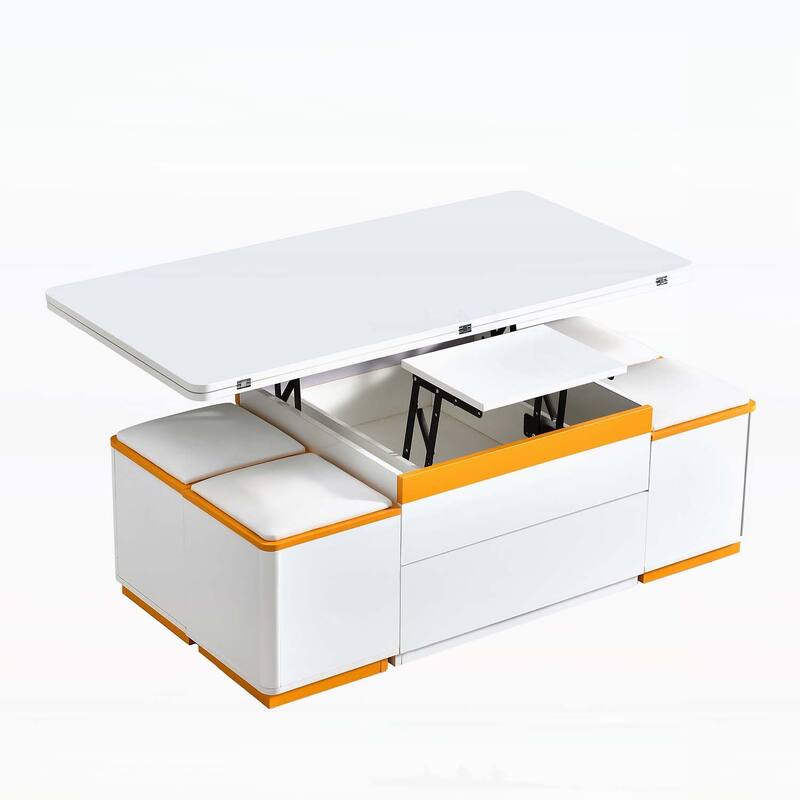 Multi-Functional Lift-Top Coffee Table with 4 Storage Stools,with Foldable Top,for Living Room