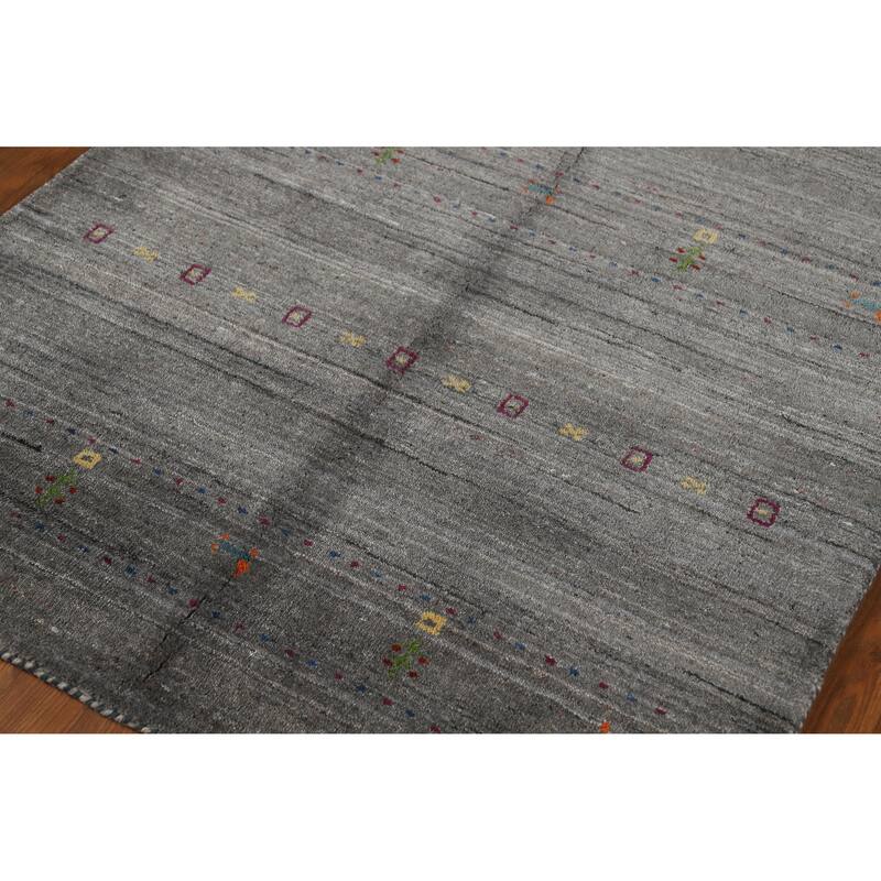 Gray Gabbeh Indian Rug Handmade Modern Tribal Wool Carpet - 3'10" x 5'10"
