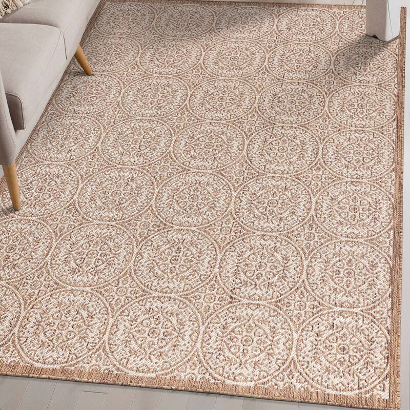 World Rug Gallery Transitional Floral Circles Textured Flat Weave Indoor/Outdoor Area Rug